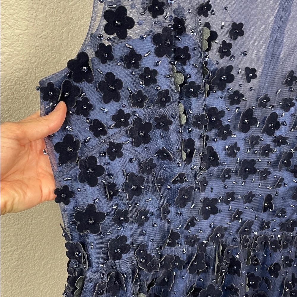 NWT Mac Duggal 67910 Floral Applique Tea Dress Fit Flare Illusion Neck Midnight - Picture 12 of 12